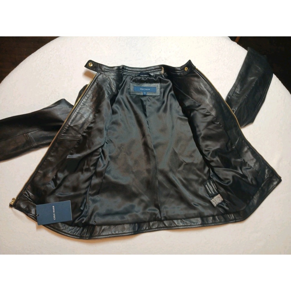NEW COLE HAAN WOMEN'S 100% LAMB LEATHER BLACK MOTO JACKET SIZE S - Picture 7 of 10